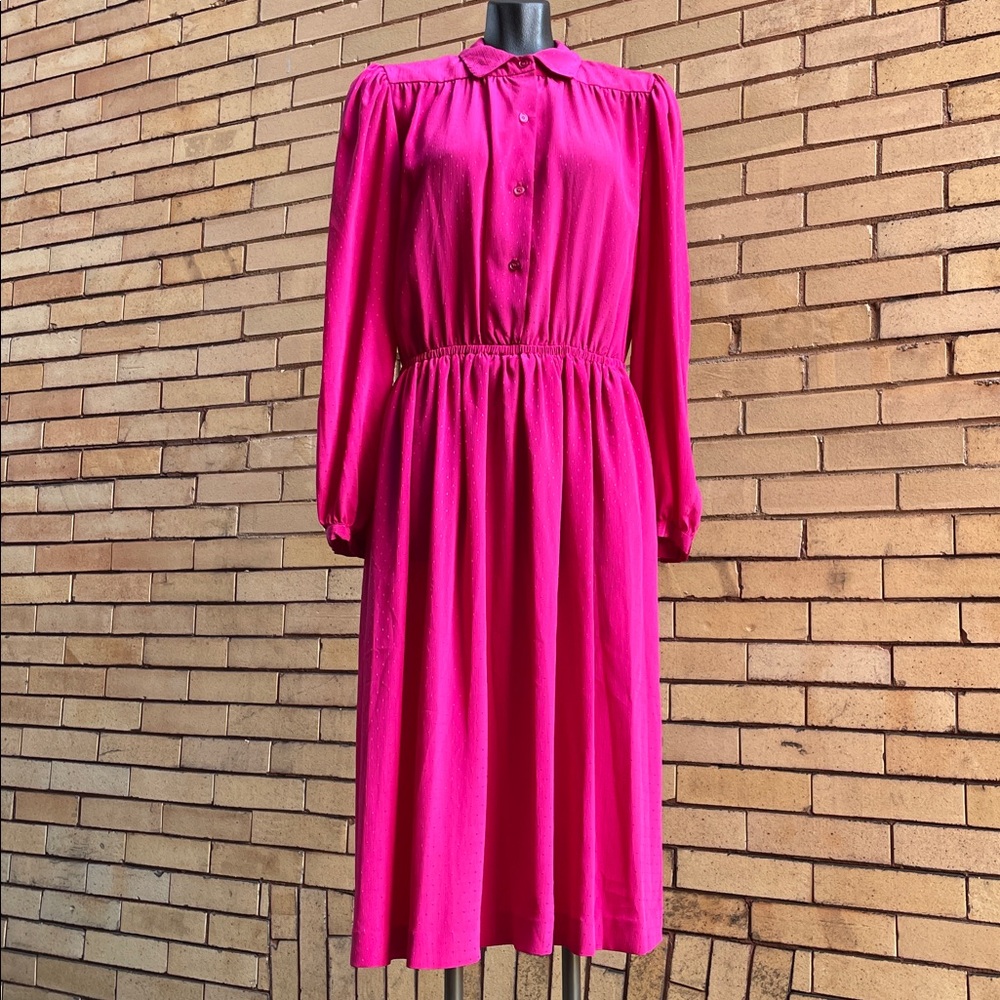 Vintage 70’s Halston III Magenta jacquard Midi Dress Size 12